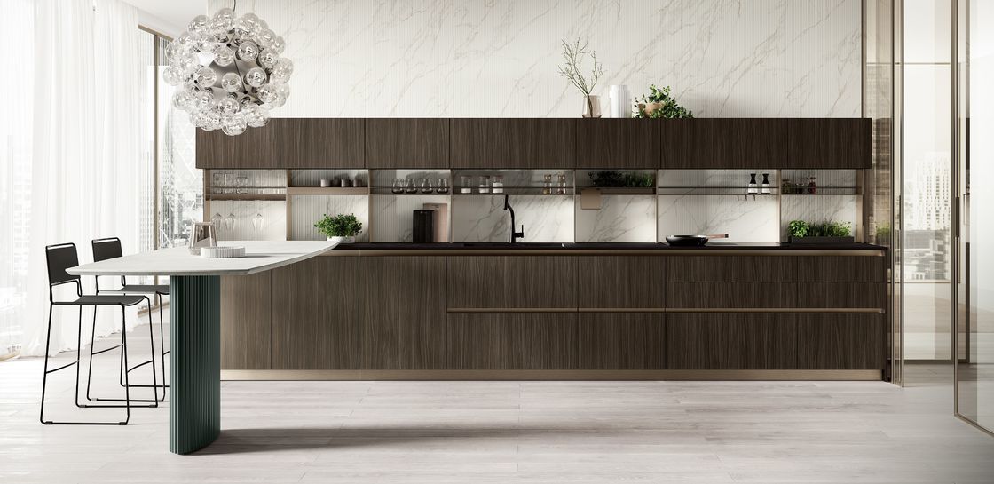Classic Sleek Design Wood Veneer Kitchen Cabinet Tailored Customized Color