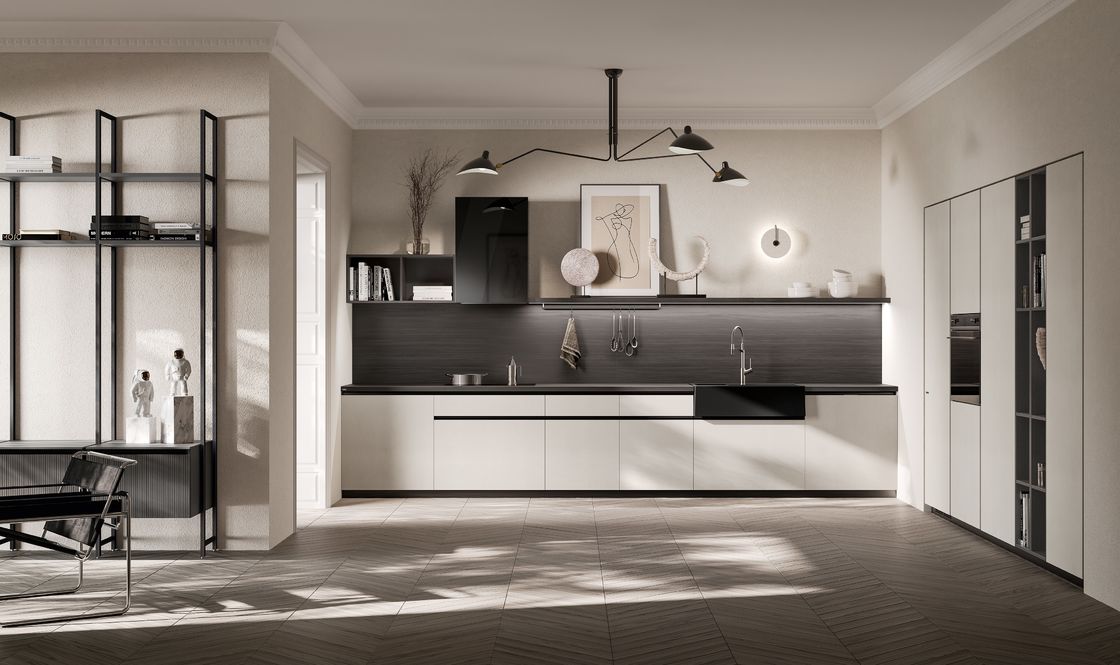 Customized EGGER Kitchen Cabinet Modern White And Black Cabinets