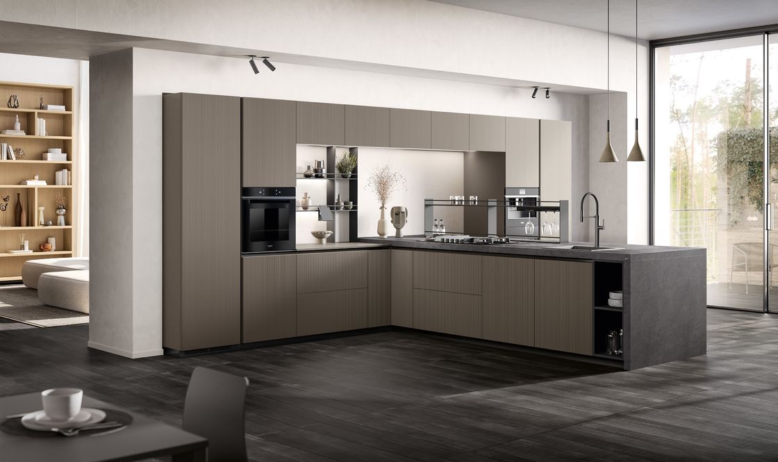 Classic Modern Grey Kitchen Cabinets Customized Fitted Kitchen Cabinet With Bar Table