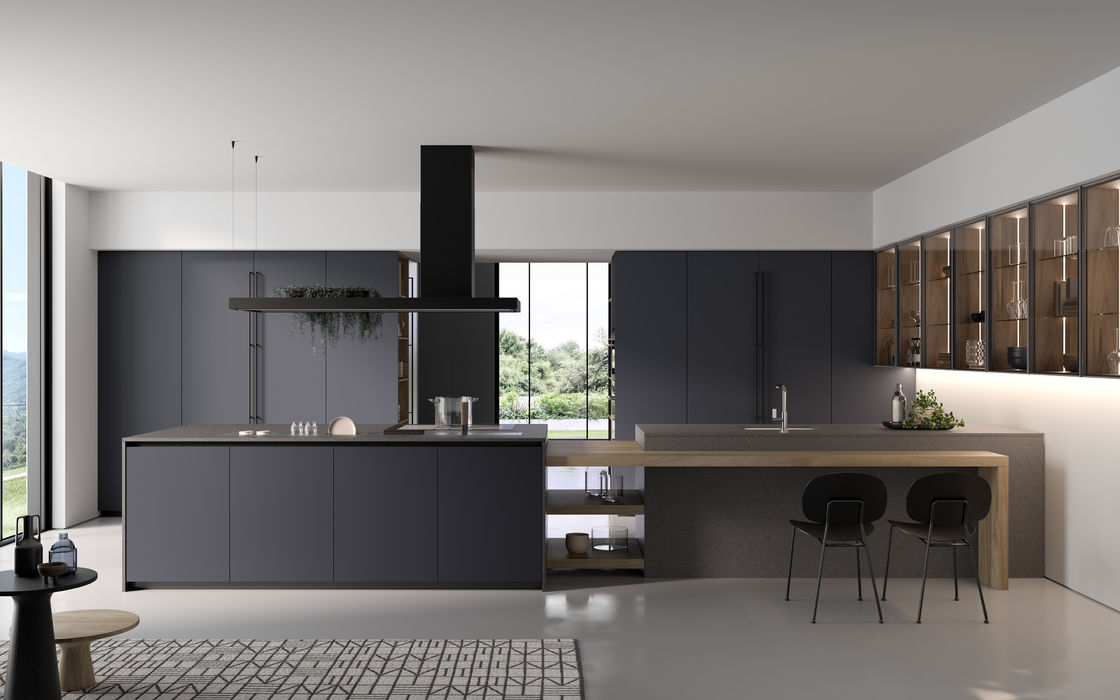 Tailored Black Classic Wood Kitchen Cabinets Customized With Display Cabinet