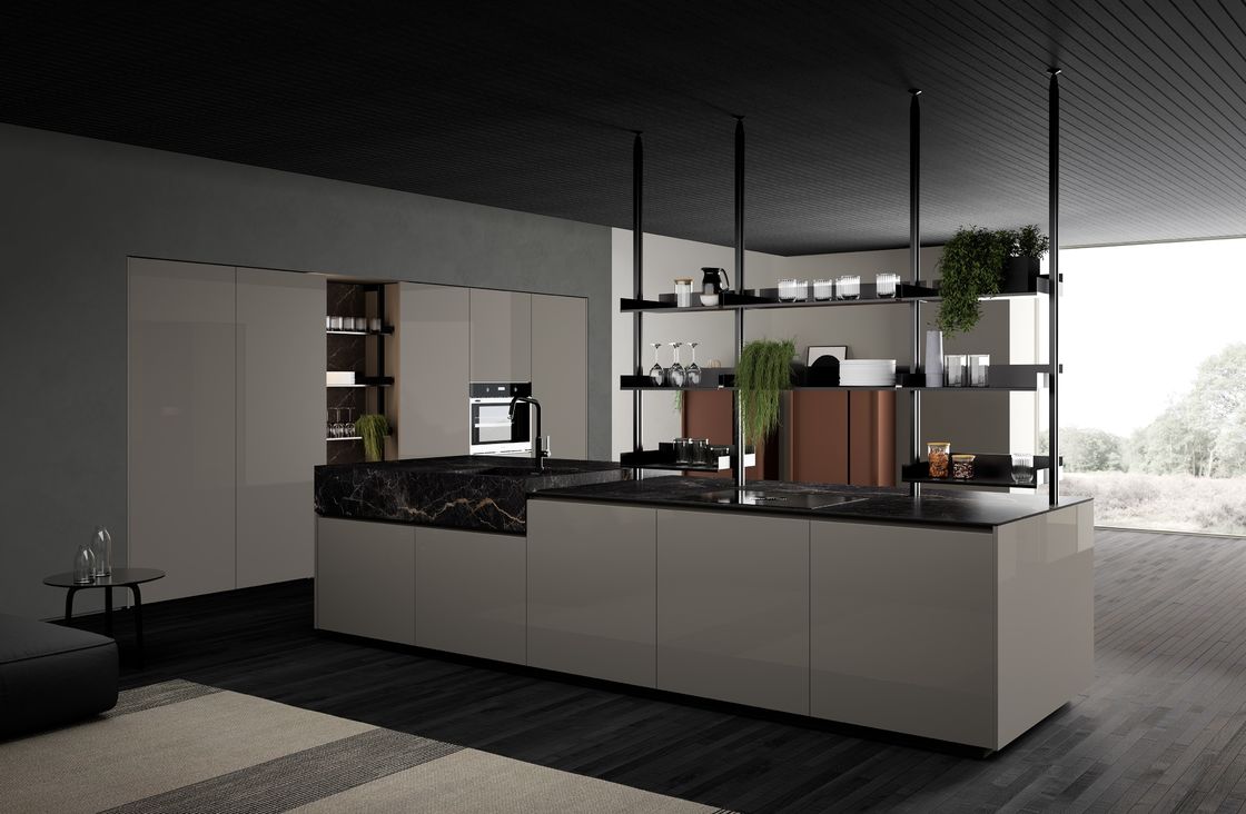 Customized UV Kitchen Cabinet Modern Kitchen Set With Black Slab Countertop