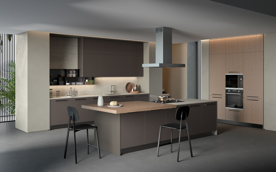 Wood Veneer Italian Style Kitchen Cabinets Design Customized With Storage Cabinet