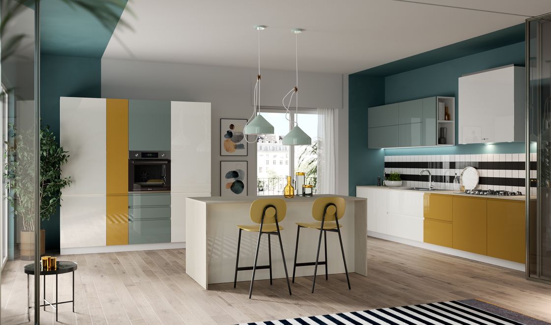 Green Lacquer Kitchen Cabinet Colorful Modern L Shaped Kitchen Cabinets