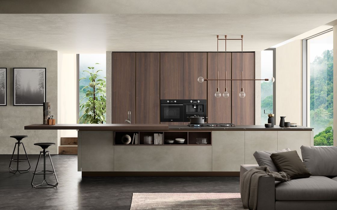 Tailored Wood Grain Kitchen Cabinets Wood Veneer Walnut Color Kitchen Cabinets