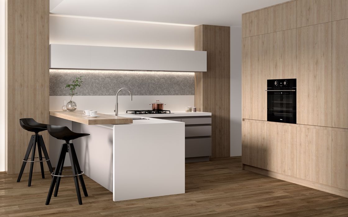 White Rustic Wood Kitchen Cabinets Customized Wood Grain Kitchen System