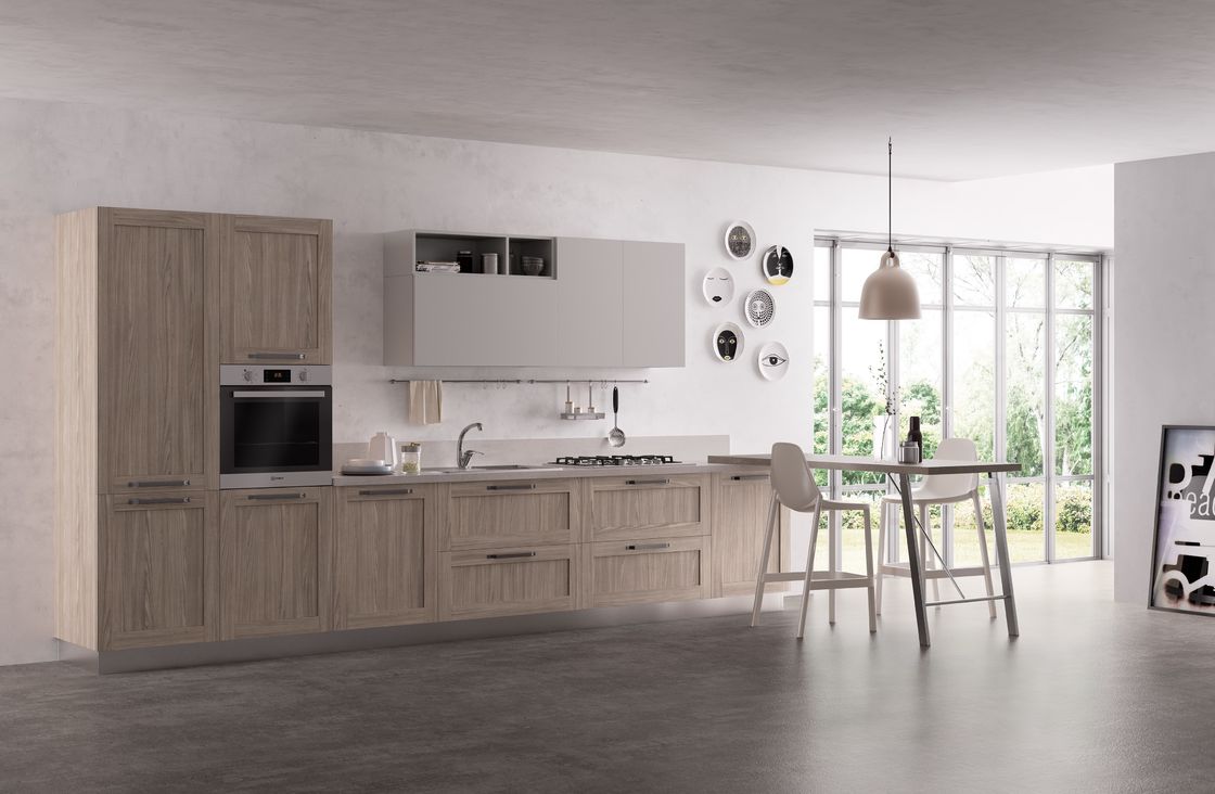 Tailored PET Retro Kitchen Cabinets Customized Kitchen System Stainless Steel Handle