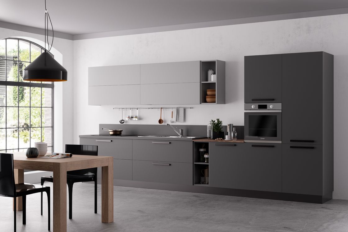 Customized Grey And Black Kitchen Cabinets Tailored EB Kitchen Set