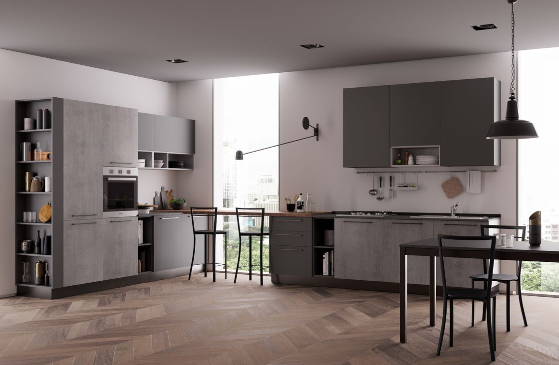 Customized L Shaped Kitchen Cabinets Industrial Style Tailored Kitchen Set