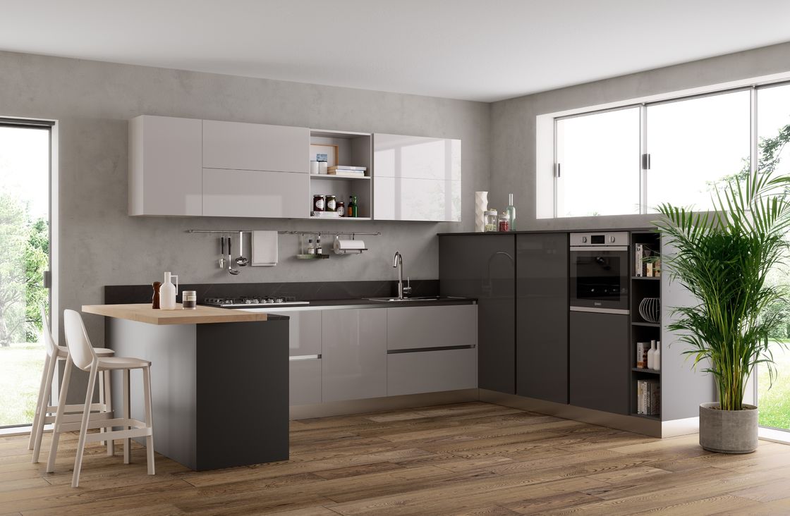 U Shaped Lacquer Kitchen Cabinet Tailored White And Grey Kitchen Cabinet