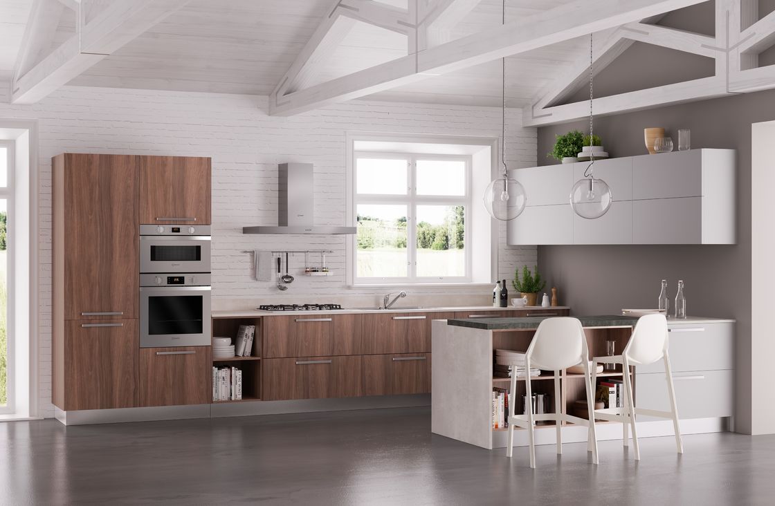 Wood Veneer Melamine White Kitchen Cabinets Tailored Melamine Kitchen Set