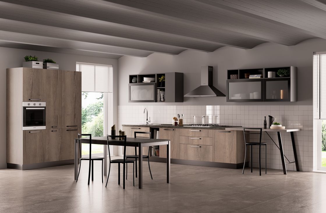 Customized Modern Wood Veneer Kitchen Cabinet Set Minimalist Kitchen System