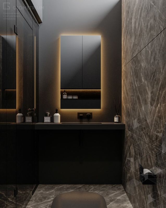 Customized All Black Bathroom Cabinet with Mirror Cabinet and Side Cabinet
