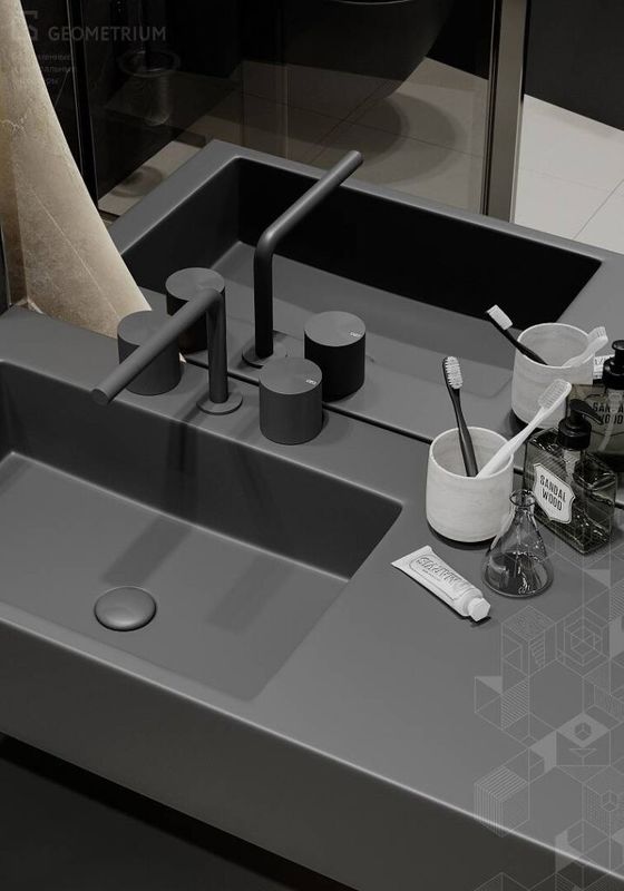 Luxury Matte Black Customized Bathroom Cabinet With Undermount Black Sink