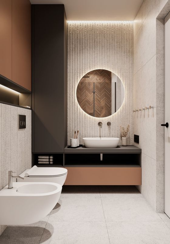 Black And Orange Customized Bathroom L Shaped Bathroom Cabinet ISO9001