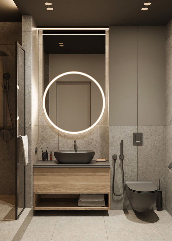 Retro Black Customized Bathroom Tailored Modern Bathroom Cabinet With Towel Racks