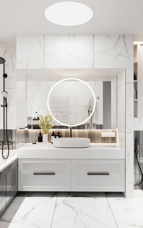 Customized Modern White Bathroom Vanity with Storage Cabinet