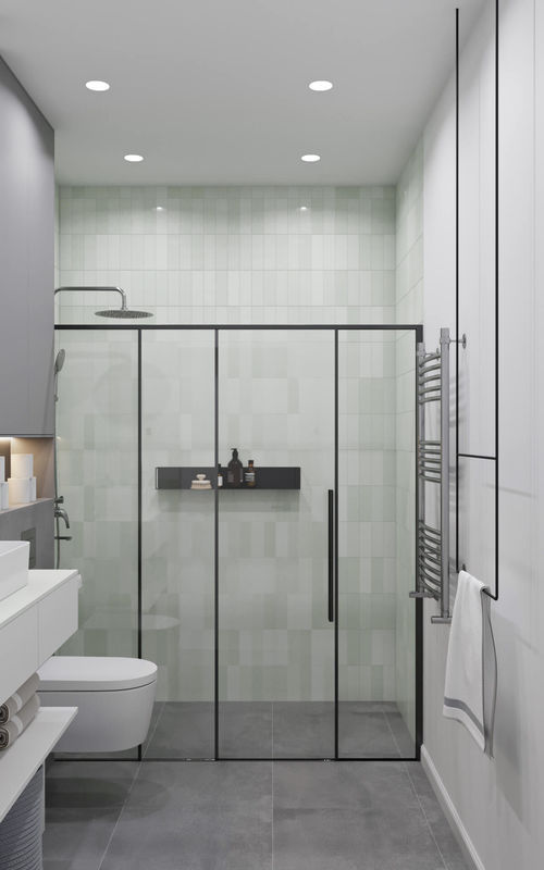 Customized White and Grey Bathroom Cabinet with Tall Side Cabinet Whole House Design