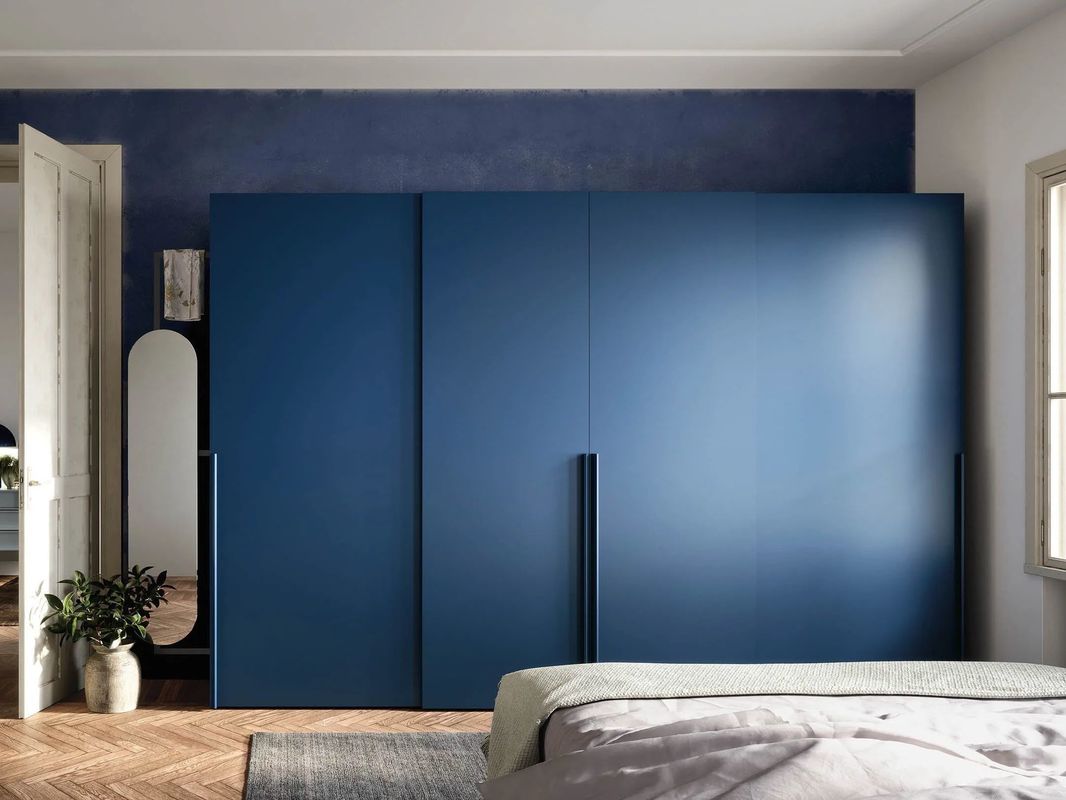 Modern PET Navy Blue Wardrobe Customized Sliding Door Closet