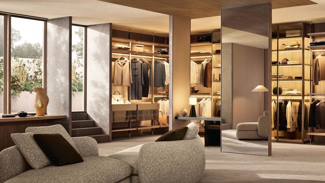 Customized Champagne Wardrobe with Class Doors Tailored Closet