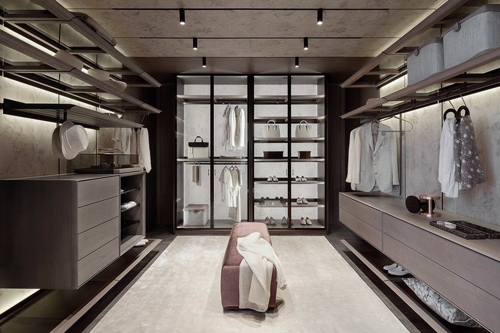 Tailored Modern Custom Walk In Closet Wardrobe With Glass Door Penal