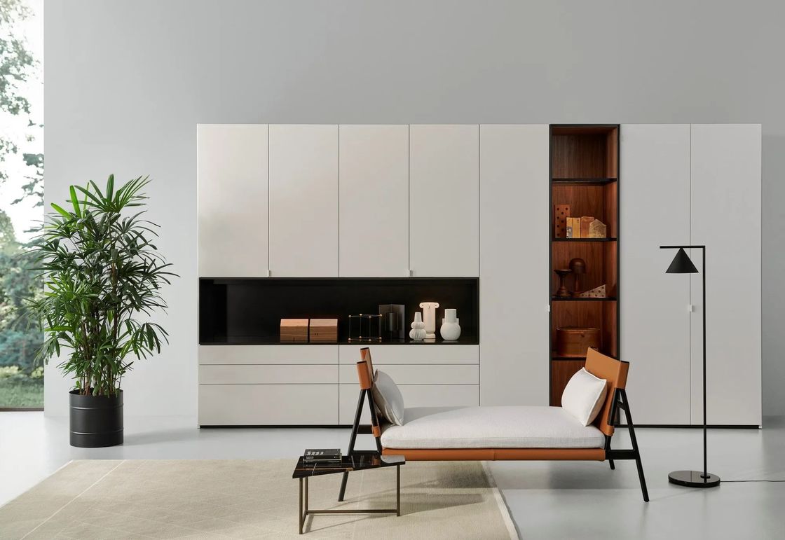 Bespoke White Lacquer Wardrobe with Display Shelves Custom Bedroom Closet