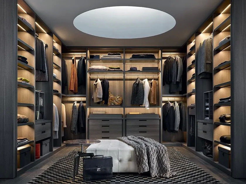 Bespoke Modern Wood Veneer Wardrobe Custom Walk-in Closet with Storage Cabinet