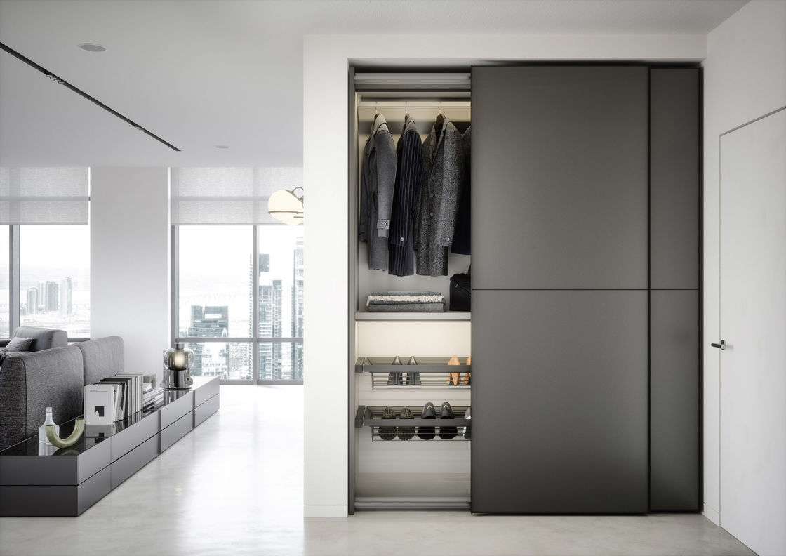 Custom Modern Grey Wardrobe Bespoke PET Closet with Shoe Rack