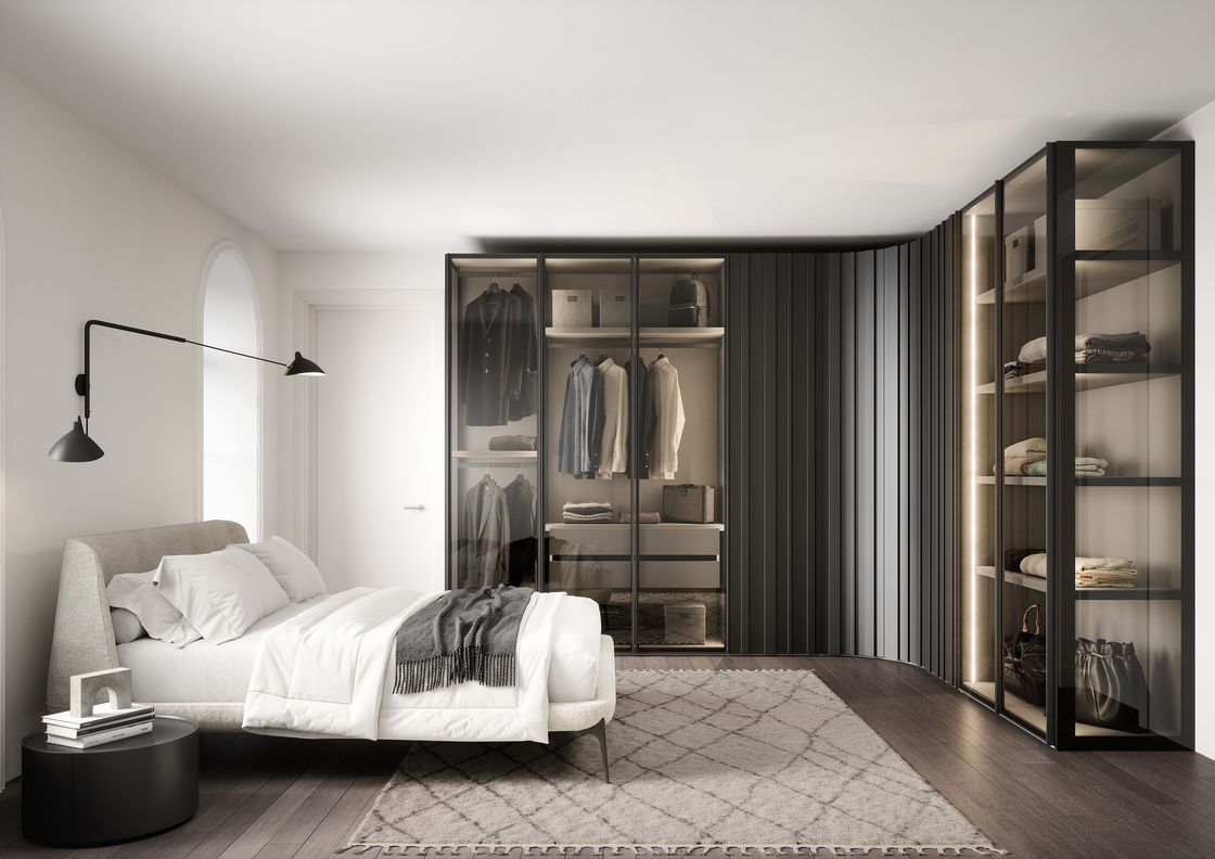 Black L Shaped Customized Wardrobe Closet Tailored PET Wardrobe Closet