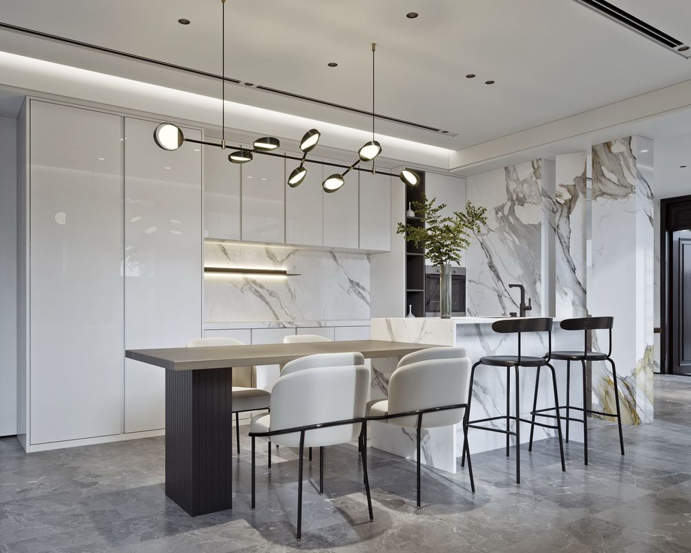 Modern White Lacquer Kitchen Cabinet Custom Glossy Kitchen Cabinet With Island Dinning Table Kitchen Furniture Storage