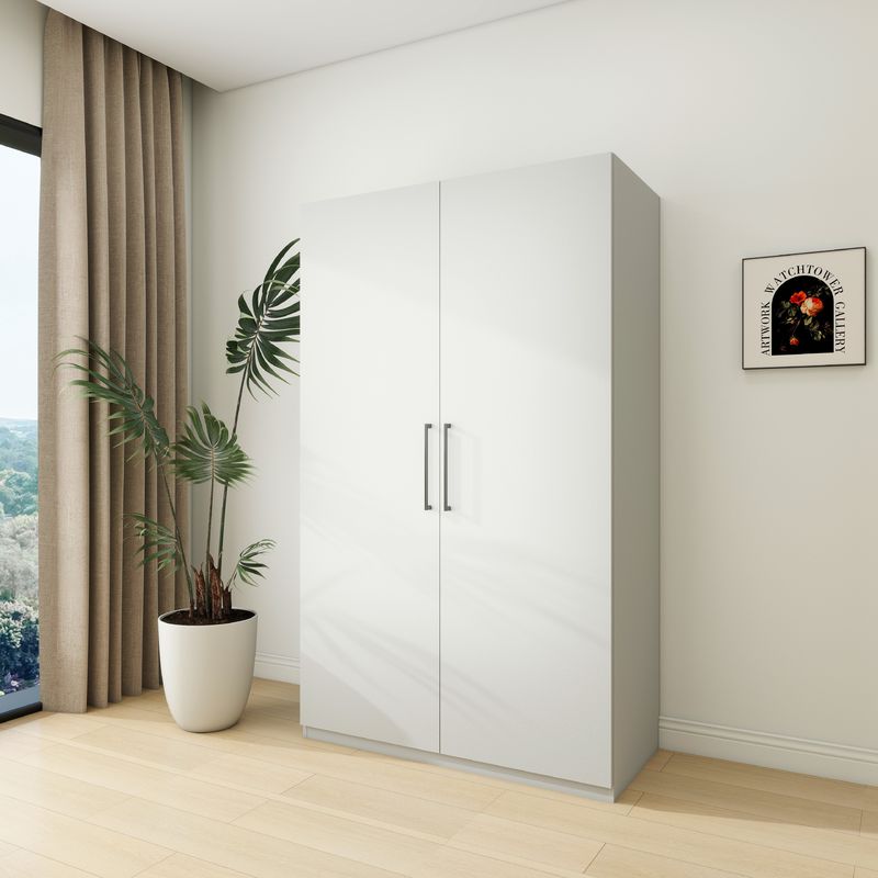 Wholesale Wood Wardrobe 2 Door Bedroom Furniture With Drawers Shelves And Hanging Rod