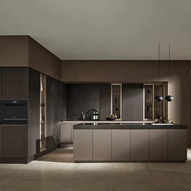 2024 New Custom Color Design Luxury Wood Veneer Kitchen Cabinet With Island Cupboards For Kitchen