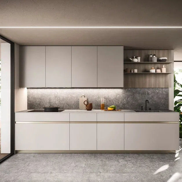 Contemporary Automatic Folding Particle Board Wood Storage Kitchen Cabinet With Soft Closing Drawers Cupboard