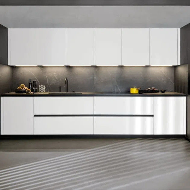 Custom Kitchen Cabinet Handleless Push Open Matt White Cupboard Lacquer Finish Kitchen Furniture