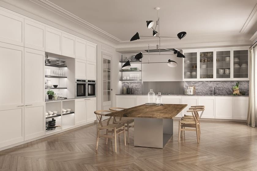 Custom Classic White Lacquered Aluminium Waterproof Residential Kitchen Cabinets For Indoor