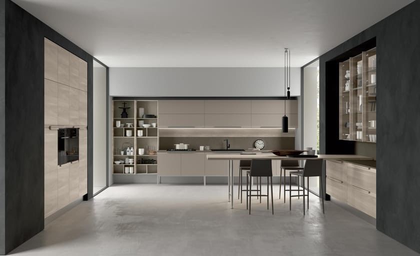 New Modular Structure Matt Wood And Aluminium Kitchen Cabinet Designs