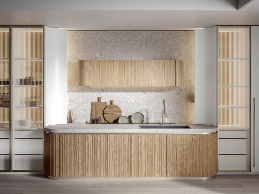 Free Design Modern Kitchen Cabinet With Glass Door Natural Oak Wood Matt Lacquer Kitchen Cabinet