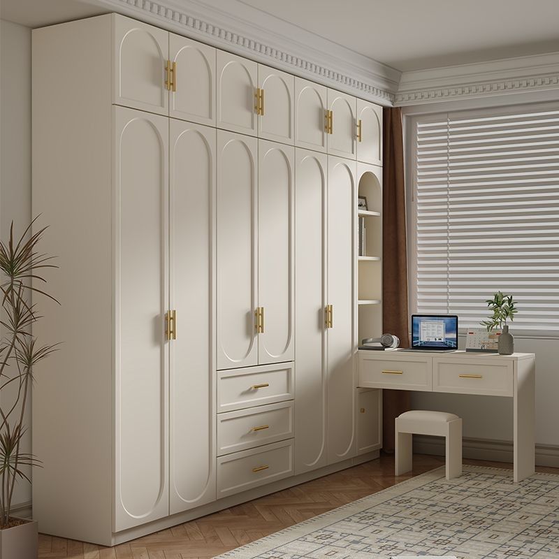 French Style 18mm Melamine Mdf Board White Wardrobe Bedroom Home Solid Wood Wardrobe