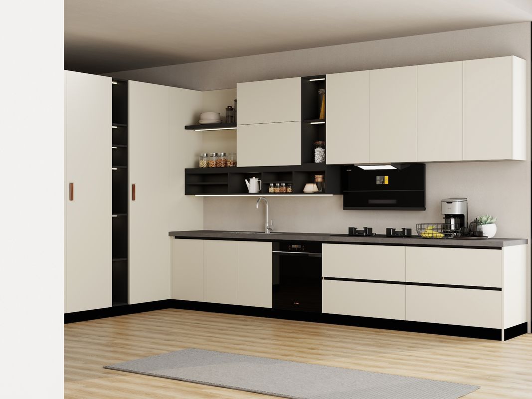 L Shape White Lacquer Custom Made Modular Wood Kitchen Cabinet With Island