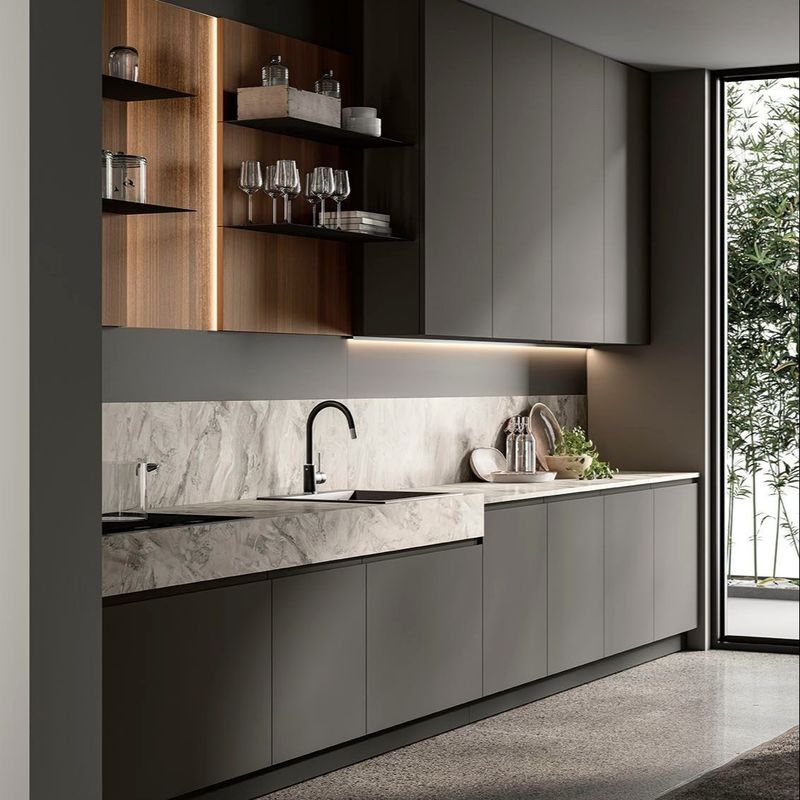 Modern Designs High End Affordable Custom Modular Furniture Black Lacquer Wooden Kitchen Cabinet For Villa