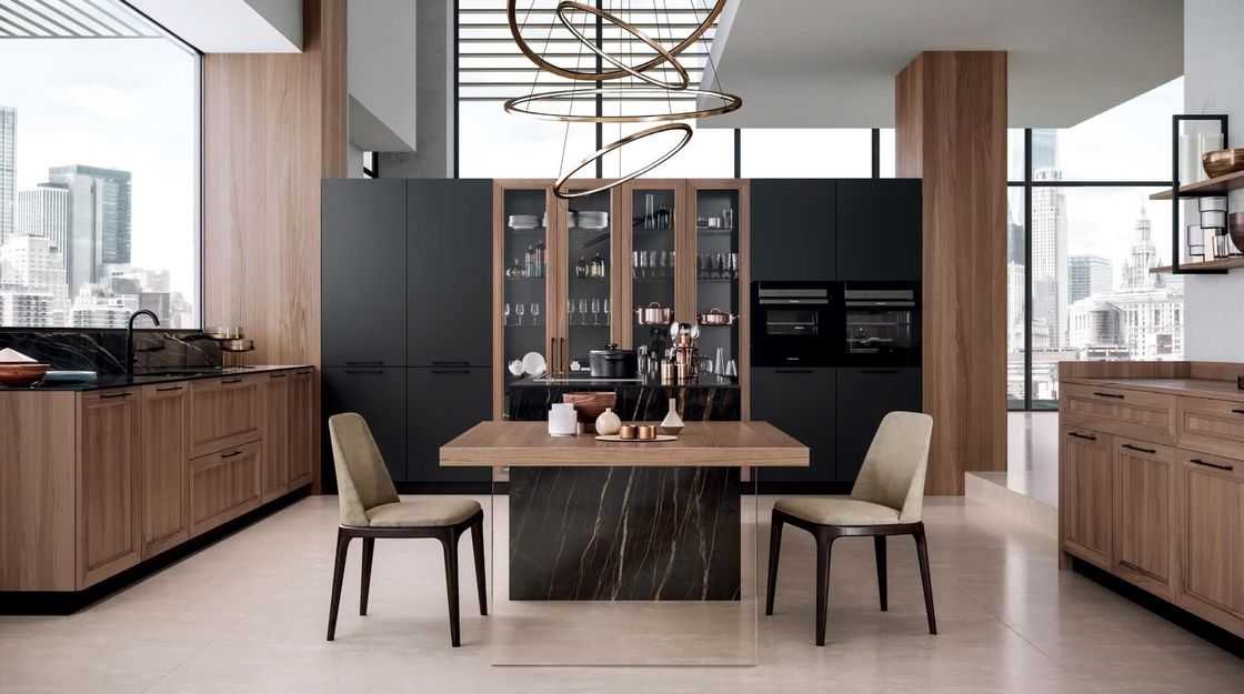 Whole Miniature Solid Wood Brown Color Kitchen Cabinets Set For Villa