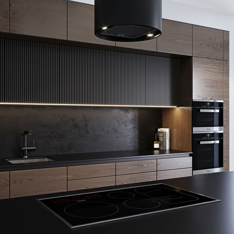 Modular Modern Kitchen Black Melamine Kitchen Cupboards Lacquer Painting Kitchen Cabinets For Apartment