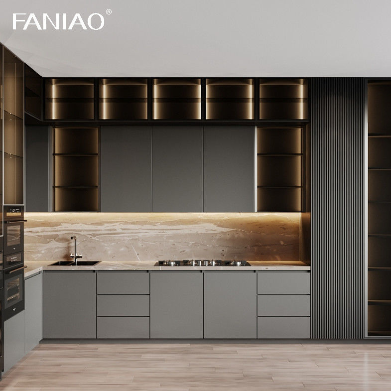 Particleboard MDF Plywood Solid Wood With Acyclic Lacquer Matt High Glossy PVC PET Melamine Finished Kitchen Cabinet