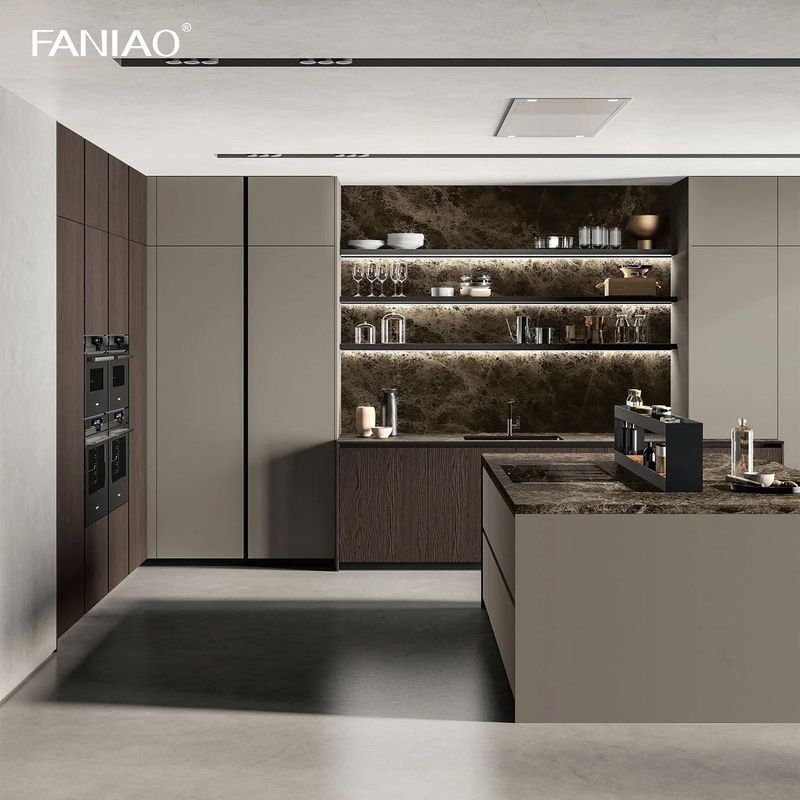 Villa Melamine Grey Luxury Large Solid Wood Modern Kitchen Cupboard Pantry Cabinet Set