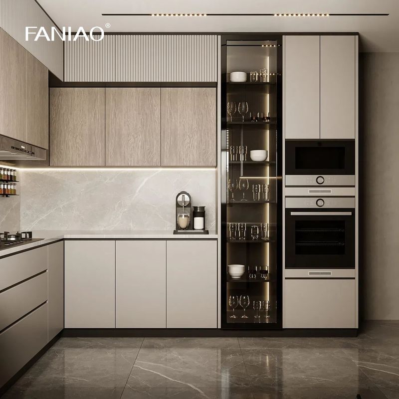 Wholesale White Modern U Shaped Kitchen Design Melamine Kitchen Cabinets Wooden Villa Kitchen Cabinet Set