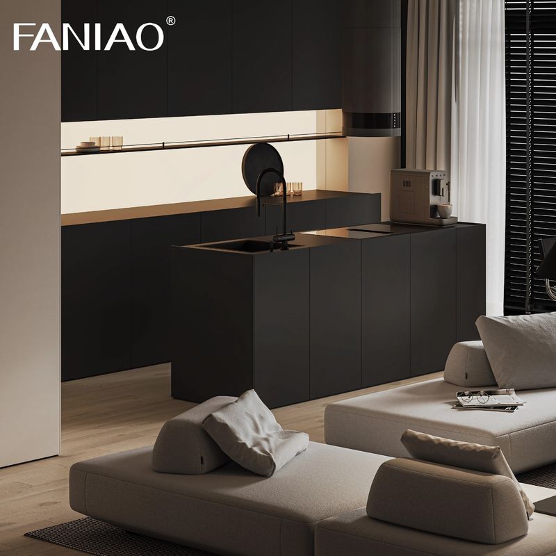 Matte Grey Custom Kitchen Cabinet Melamine Board Kitchen Base Cabinet With Sink Design Kitchen Furniture