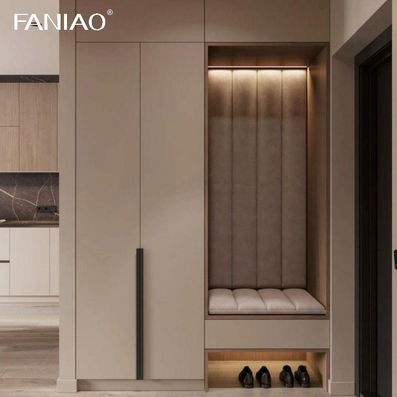 Custom Hotel Room Armoire Open Storage Wardrobe Wooden Closet Design With Mirror