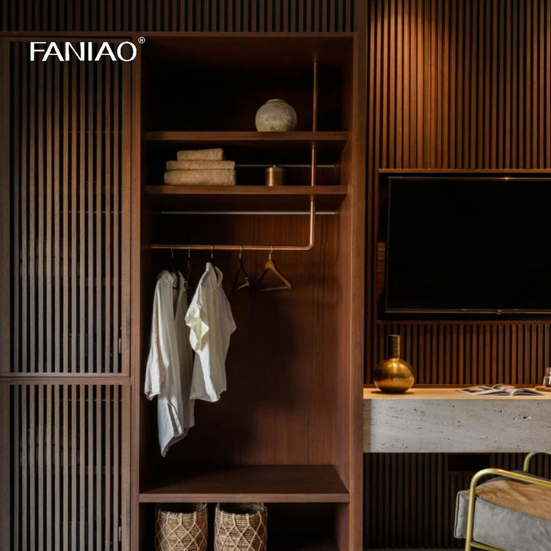 Custom Wooden Closet Hotel Wardrobe with DTC Hardware and Plywood