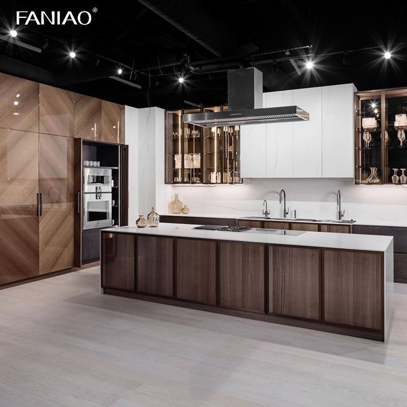 Custom Luxury Villa Lacquer Double Sink Island Design Modern Full Kitchen Cabinet