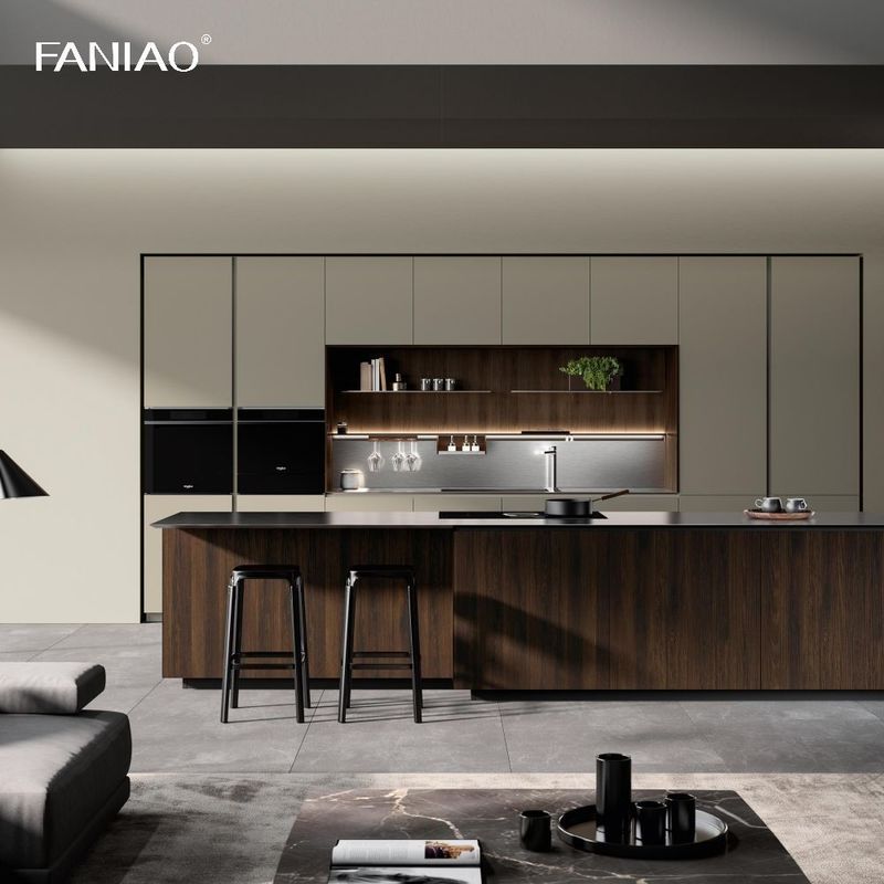 Modern Minimalist Style Stainless Steel Solid Wood Kitchen Cabinet Kitchen Furniture Custom Kitchen Cabinet Sets