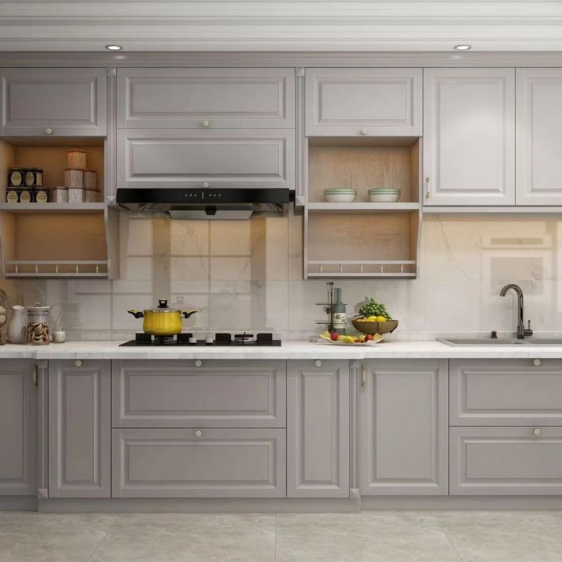 Customized Modern PVC Kitchen Cabinets L Shape Classic Grey Kitchen Cabinet